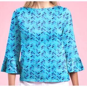 Fresh Produce Luna Maritime Mosiac Kira Top Shirt Bell Sleeves Cotton Blue XL